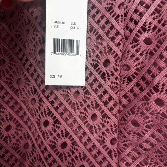 NY Collection Women's Rouched Sleeve Lace Top Lilas Size Petite Medium NWT, $43 - Picture 6 of 7